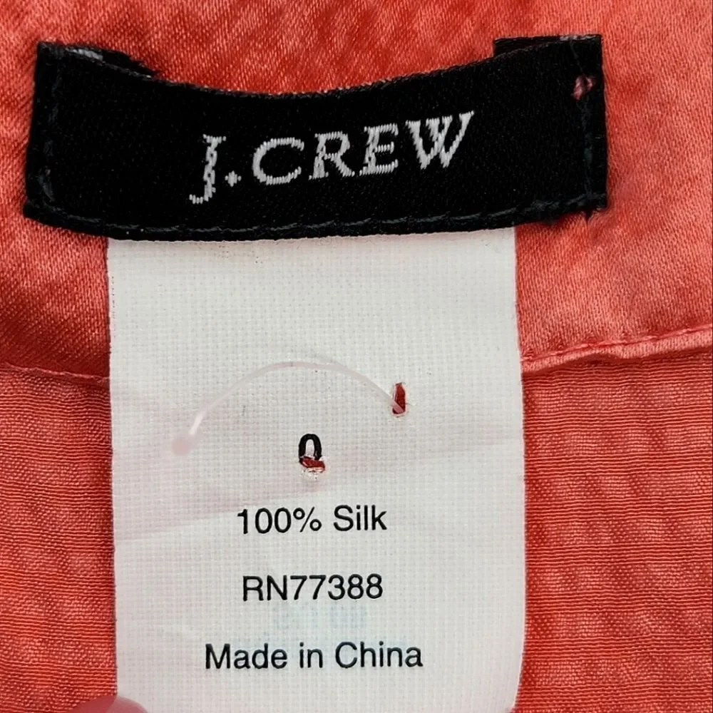 J Crew Amelia Tank Top Womens Size 0 Coral Pink Silk Cross Back Textured Summer